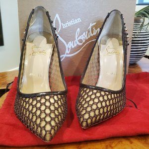Christian Louboutin Rockstud Accents Lace Pattern Pumps